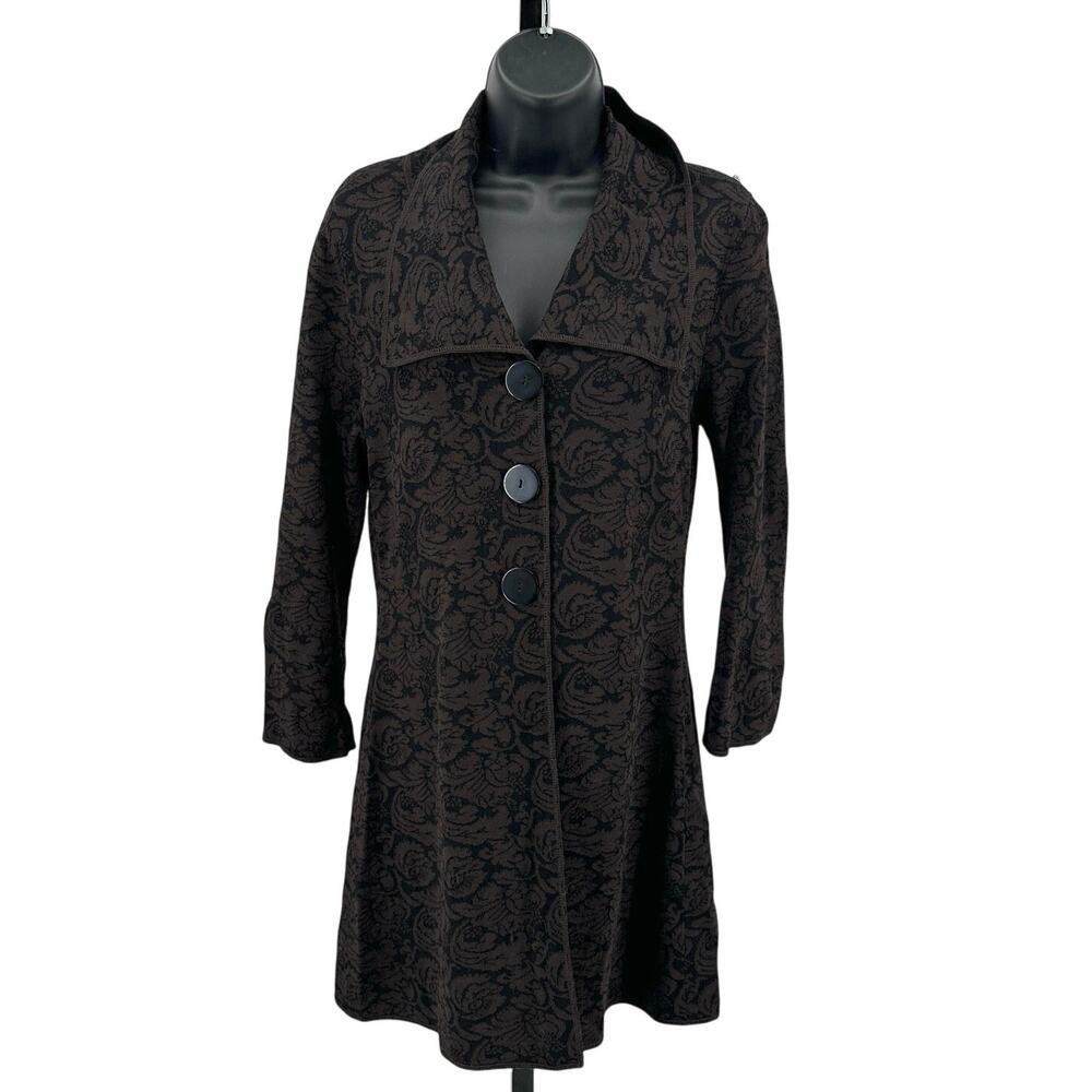 Nine West Jacket Womens S Brown Black Knit Floral Pea Coat Petty Coat Shacket